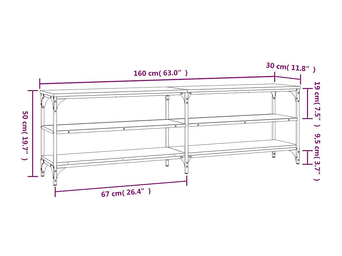 Meuble TV sonoma gris 160x30x50 cm bois d'ingénierie