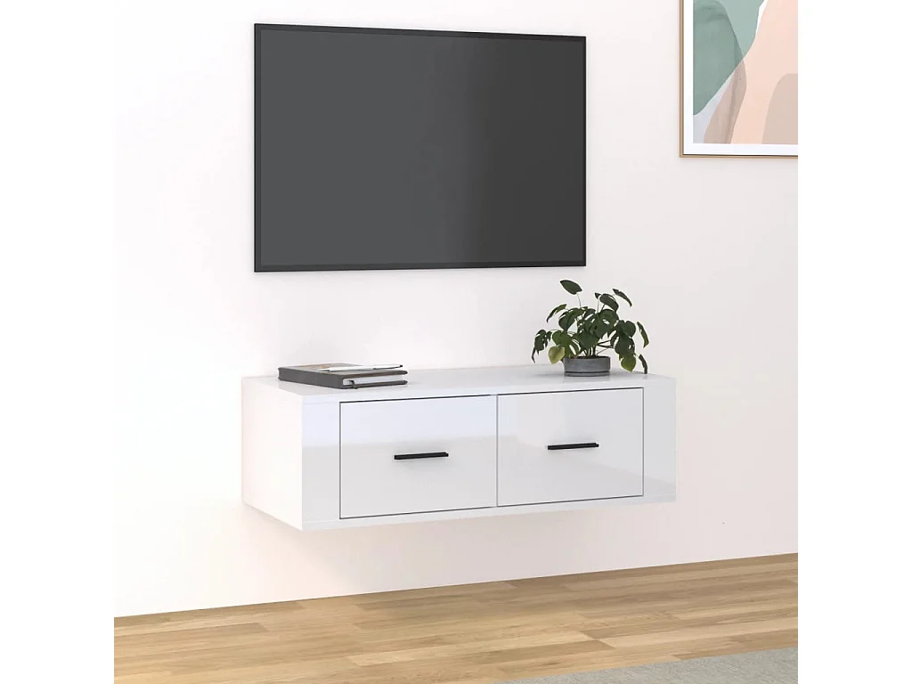 Meuble TV suspendu Blanc brillant 80x36x25 cm Bois d'ingénierie