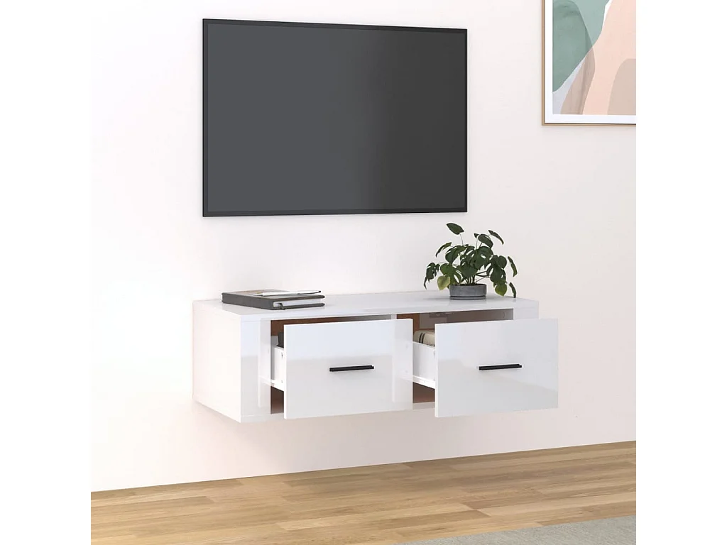 Meuble TV suspendu Blanc brillant 80x36x25 cm Bois d'ingénierie
