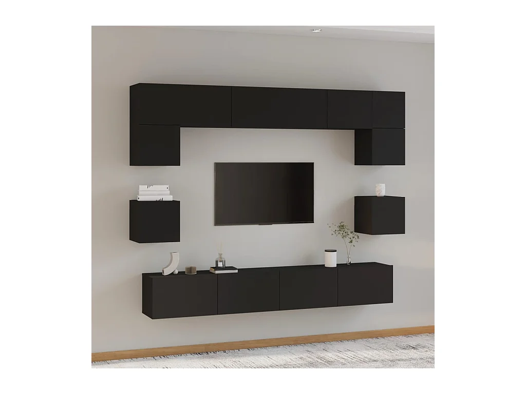 Ensemble de meubles TV 8 pcs Noir Bois d'ingénierie