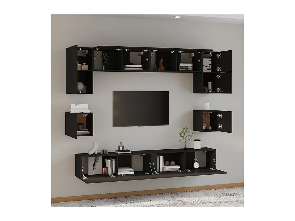 Ensemble de meubles TV 8 pcs Noir Bois d'ingénierie