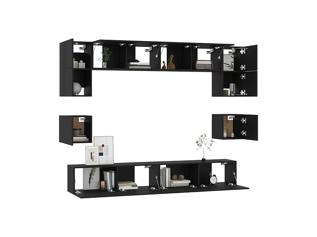 Ensemble de meubles TV 8 pcs Noir Bois d'ingénierie