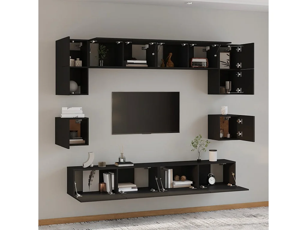 Ensemble de meubles TV 8 pcs Noir Bois d'ingénierie