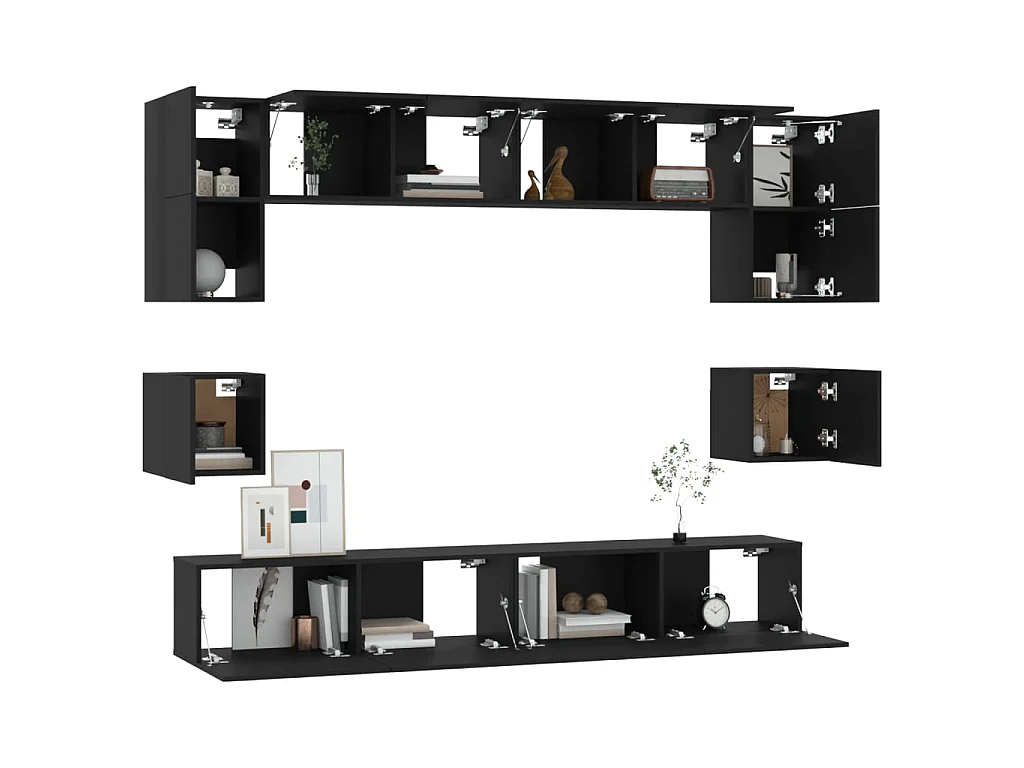 Ensemble de meubles TV 8 pcs Noir Bois d'ingénierie