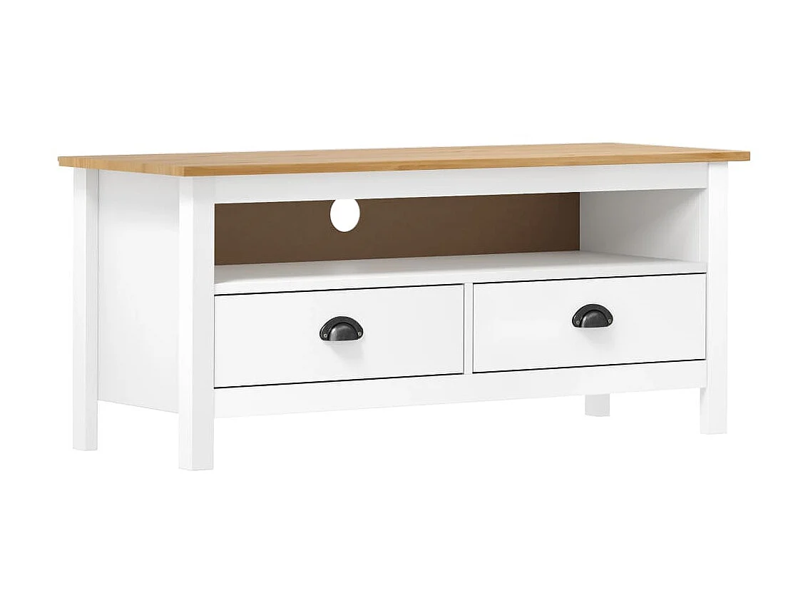 Meuble TV Hill Range Blanc 110x40x47 cm Bois de pin solide