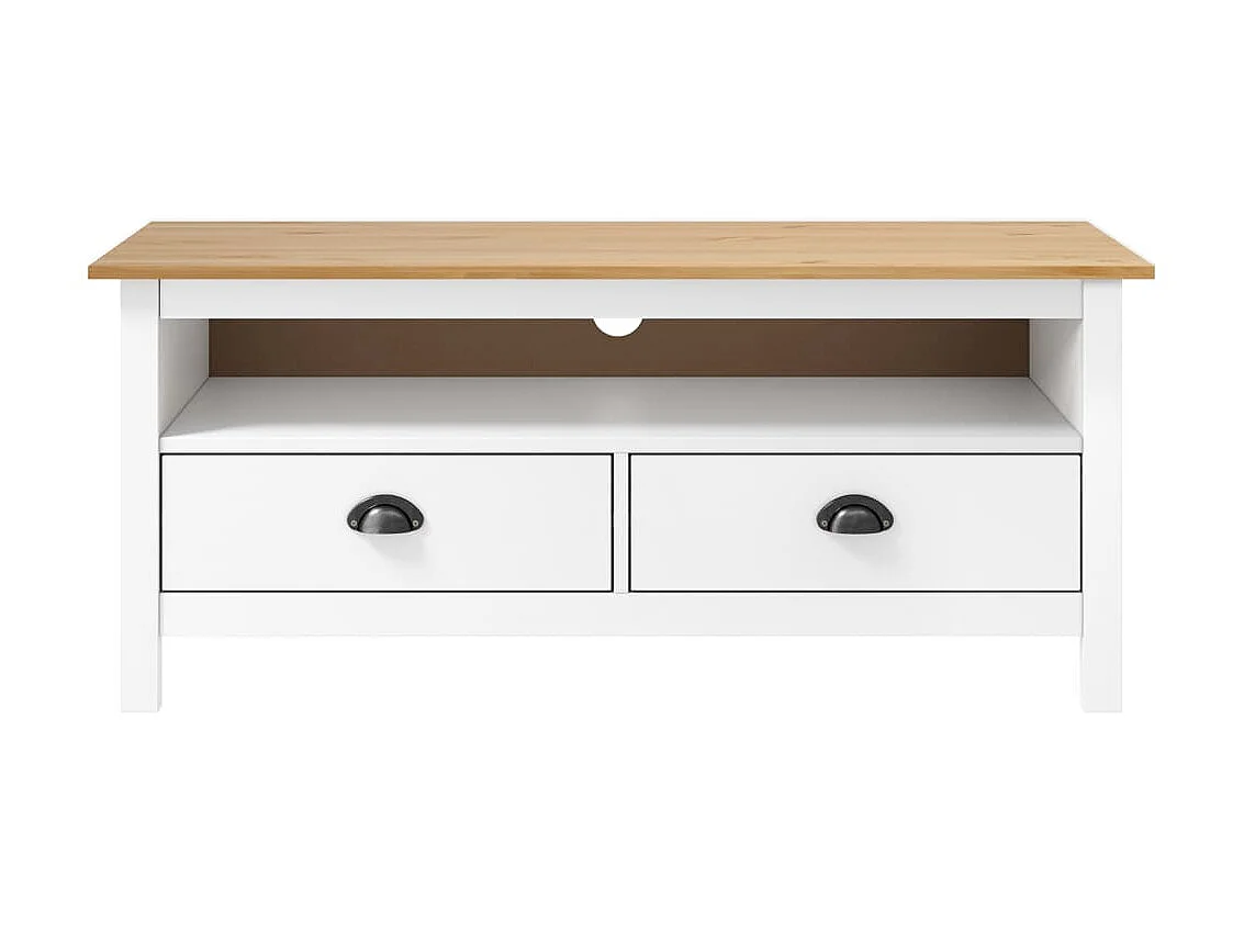 Meuble TV Hill Range Blanc 110x40x47 cm Bois de pin solide