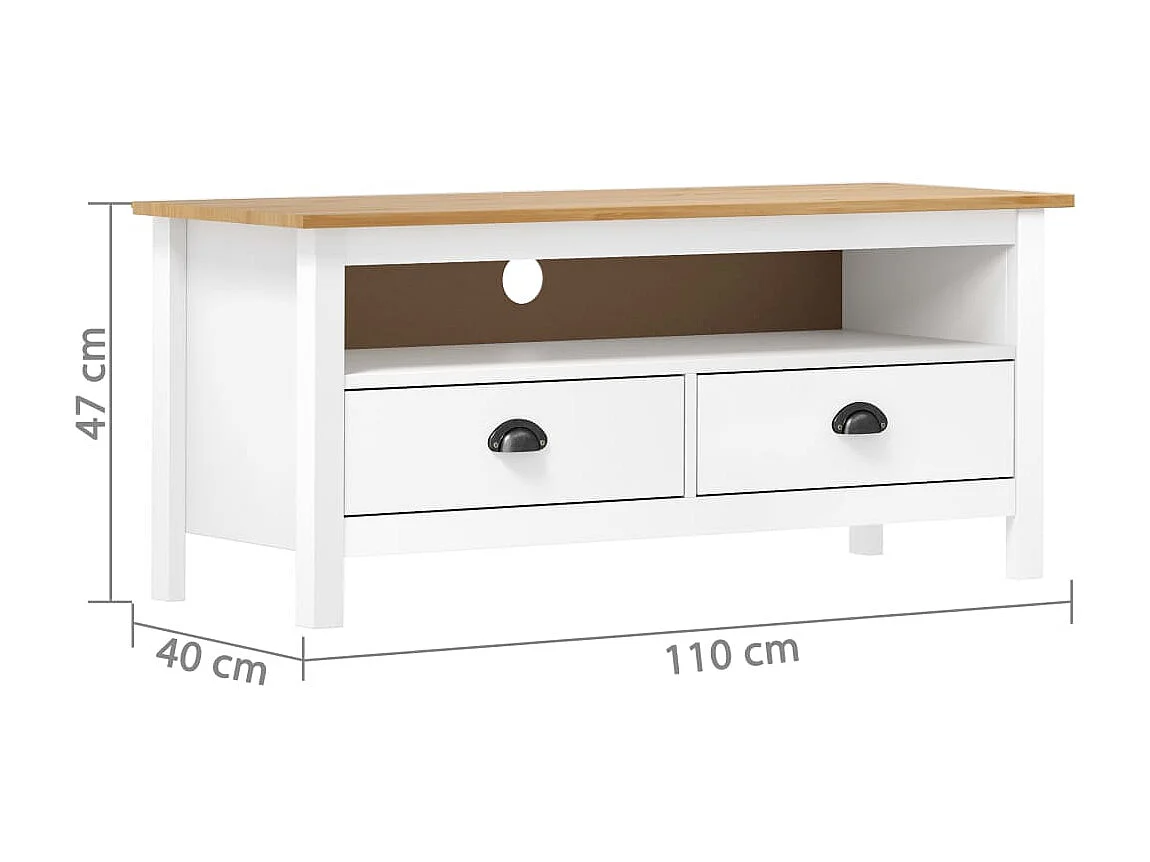 Meuble TV Hill Range Blanc 110x40x47 cm Bois de pin solide