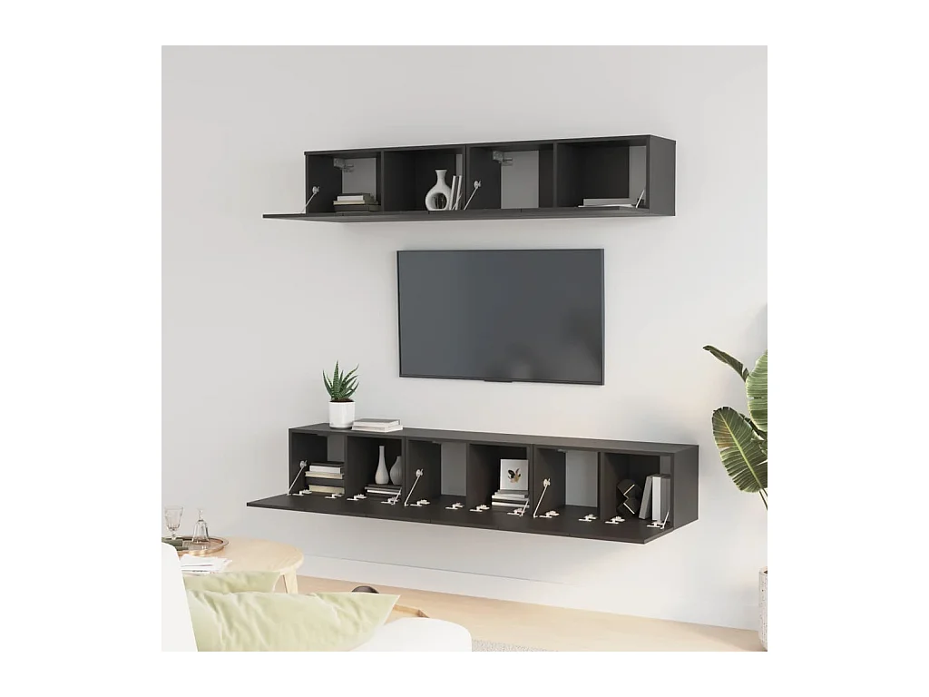 5-delige tv-standaardset zwart bewerkt hout