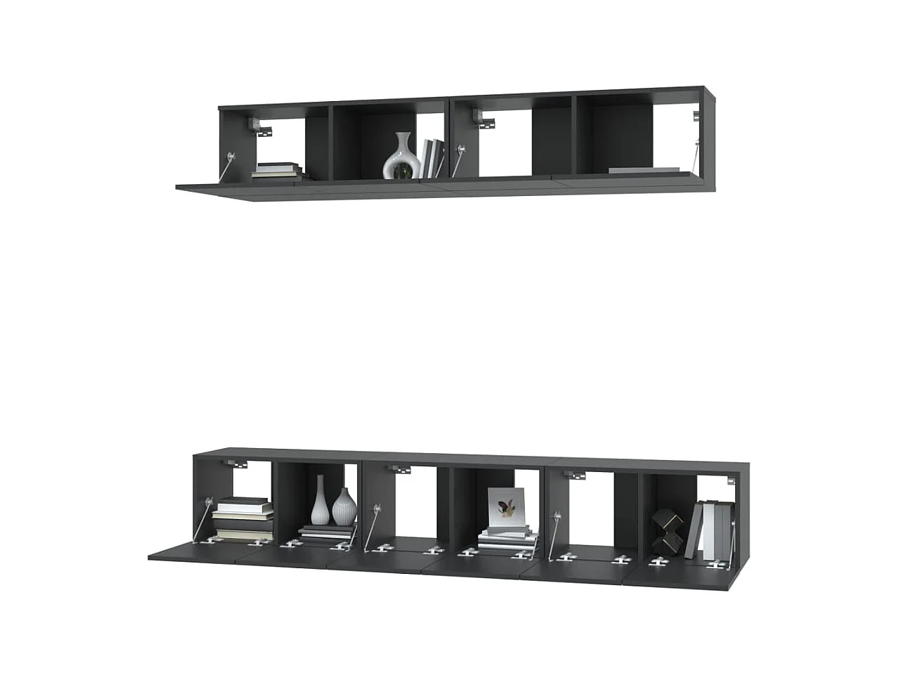 5-delige tv-standaardset zwart bewerkt hout