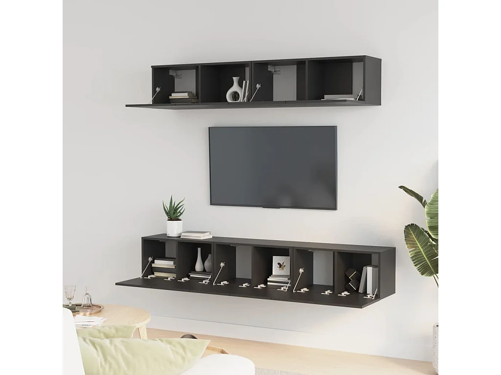 Ensemble de meubles TV 5 pcs Noir Bois d'ingénierie