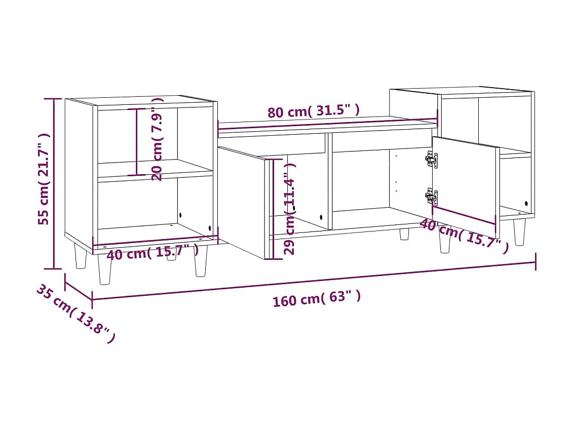 Meuble TV Chêne marron 160x35x55 cm Bois d'ingénierie