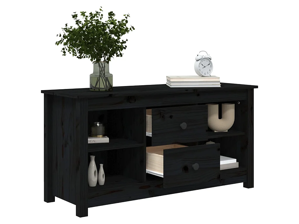 Meuble TV Noir 103x36,5x52 cm Bois de pin massif
