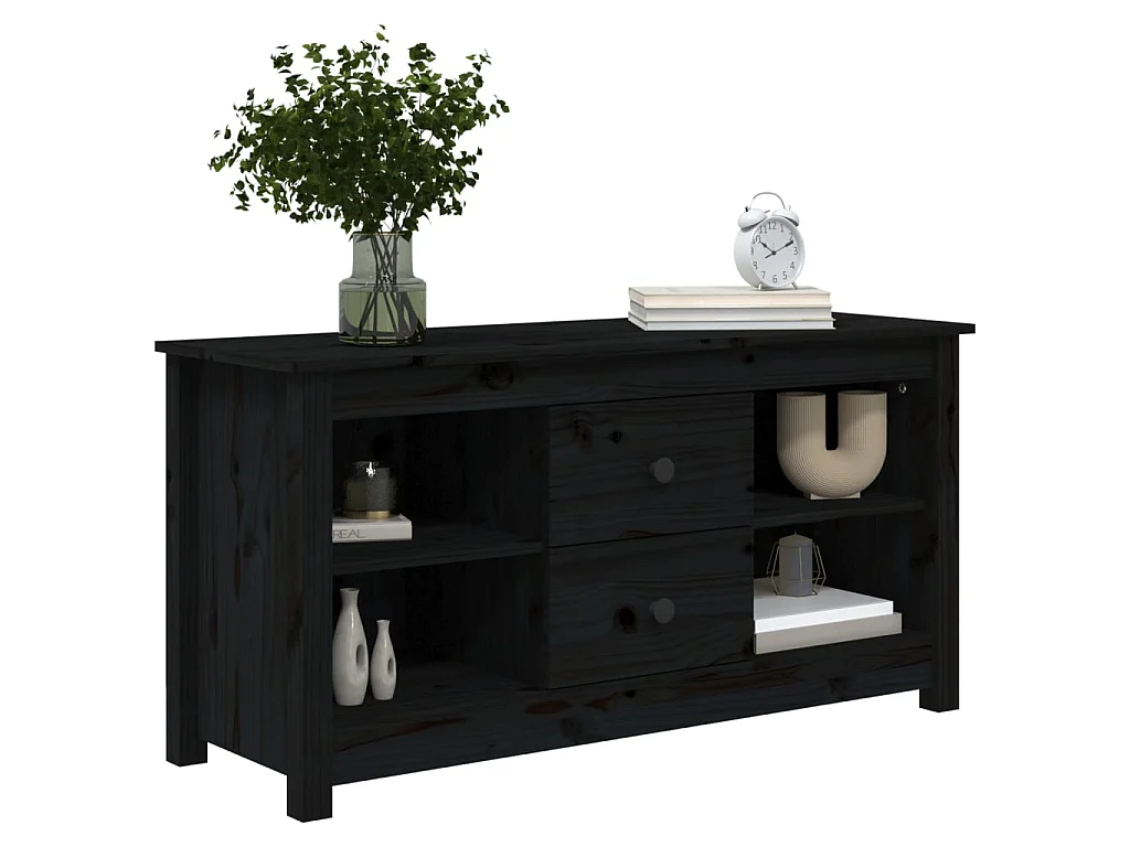 Meuble TV Noir 103x36,5x52 cm Bois de pin massif