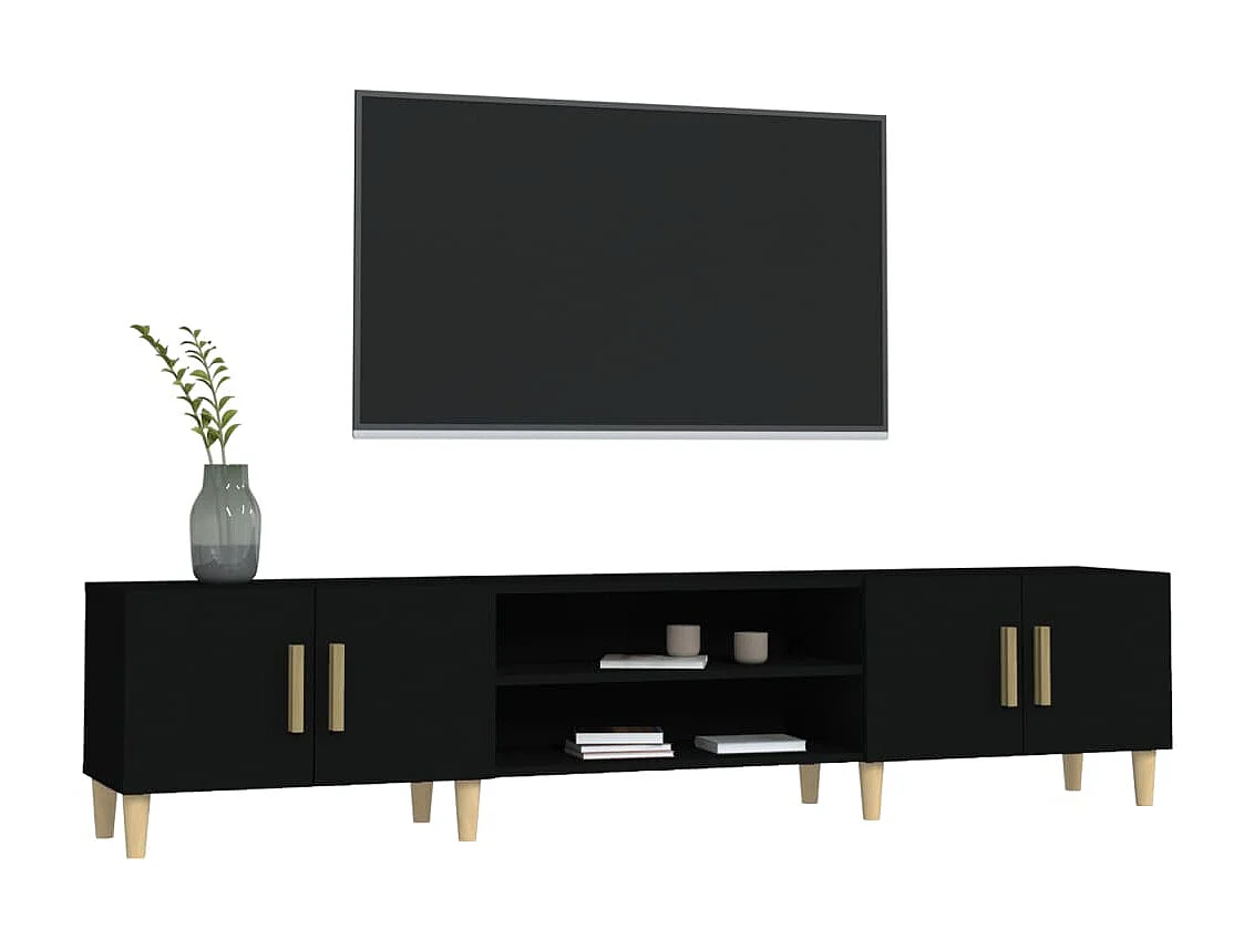 Meuble TV noir 180x31,5x40 cm bois d'ingénierie
