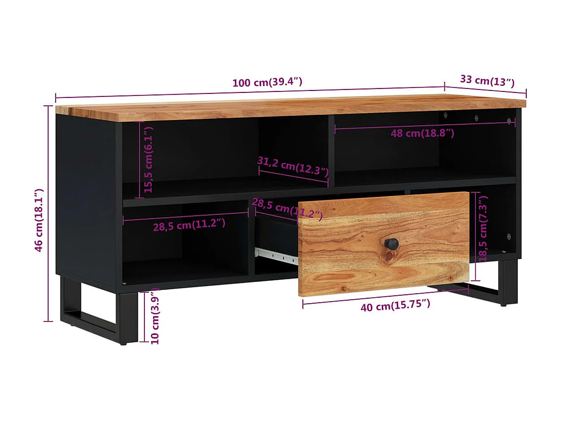 TV-meubel 100x33x46 cm massief en bewerkt acaciahout