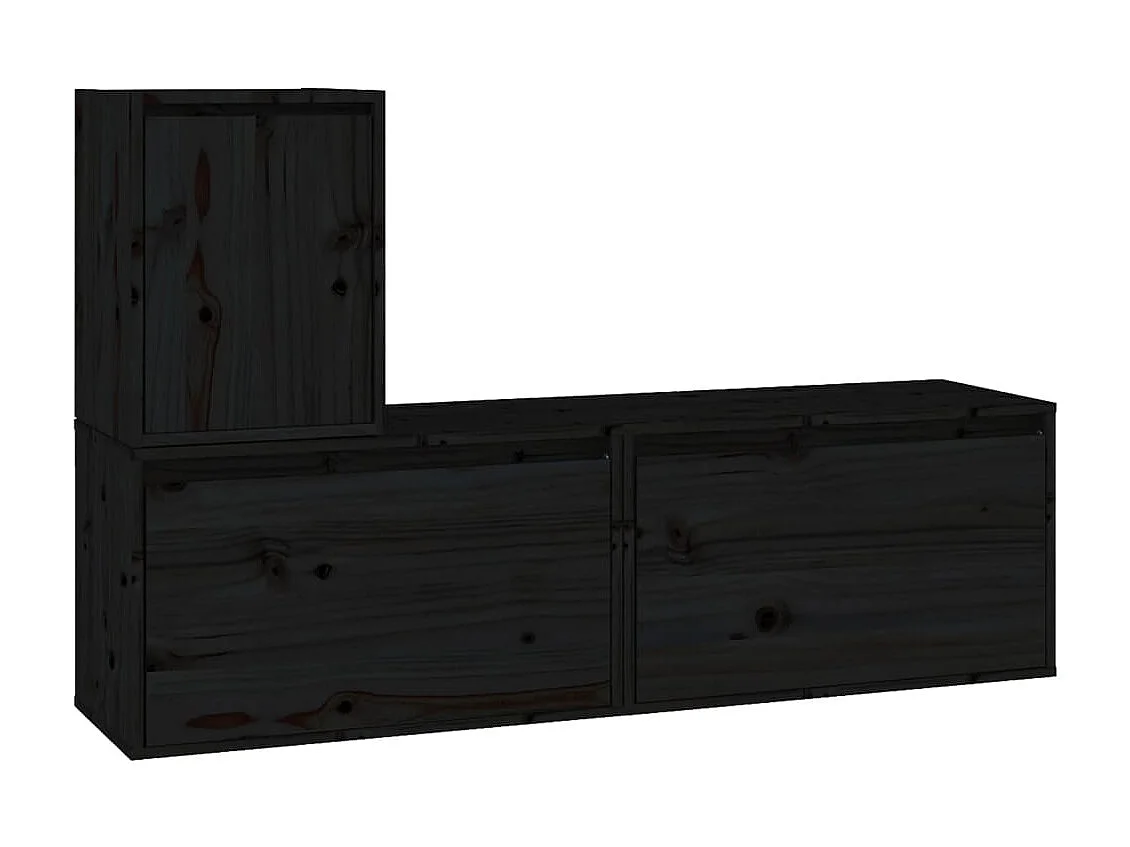 Meubles TV 3 pcs Noir Bois massif de pin