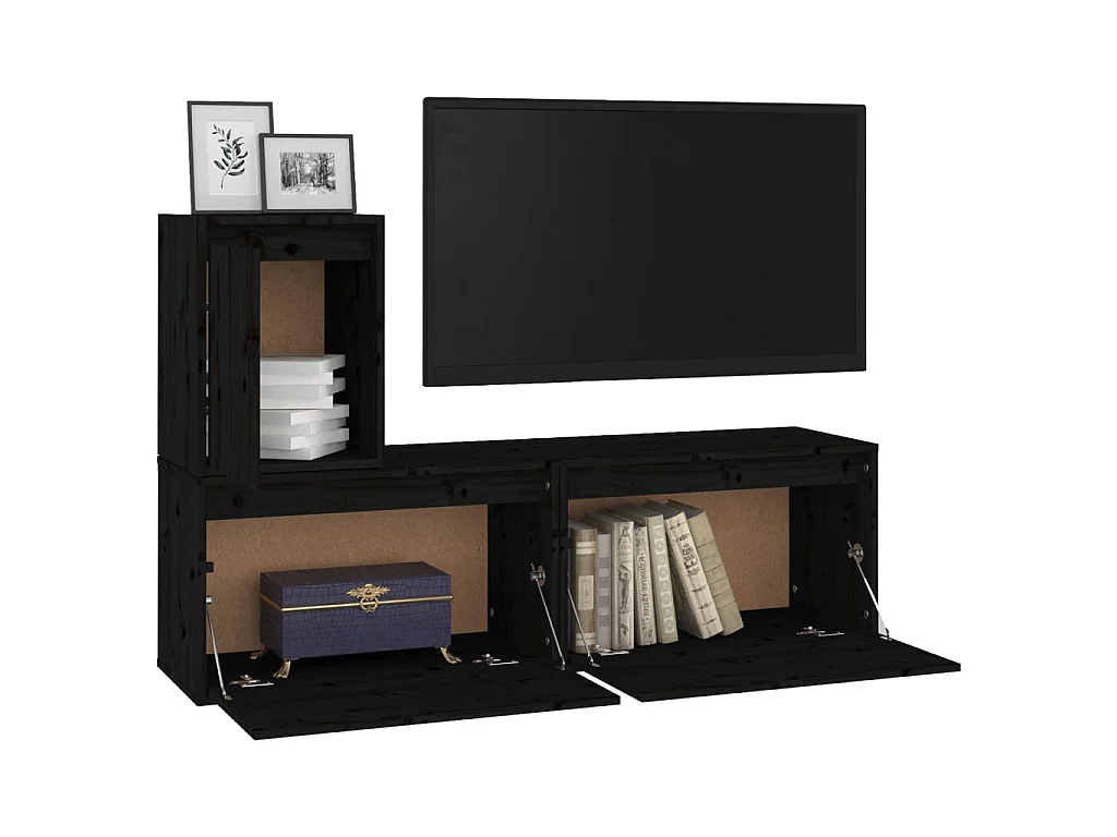 Meubles TV 3 pcs Noir Bois massif de pin