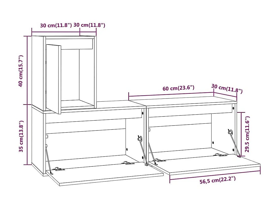 Meubles TV 3 pcs Noir Bois massif de pin