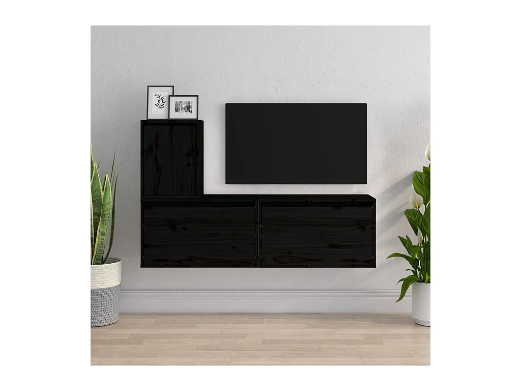 TV-meubel 3 stuks Zwart Massief grenenhout