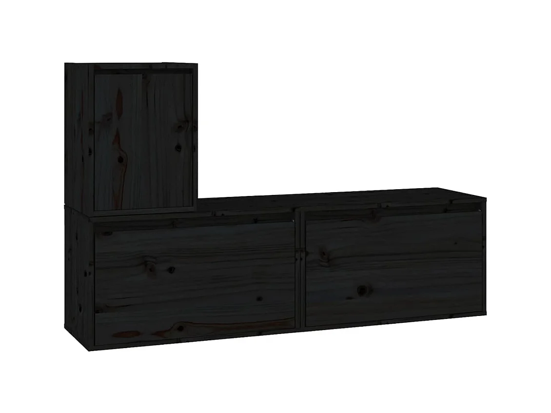 Meubles TV 3 pcs Noir Bois massif de pin