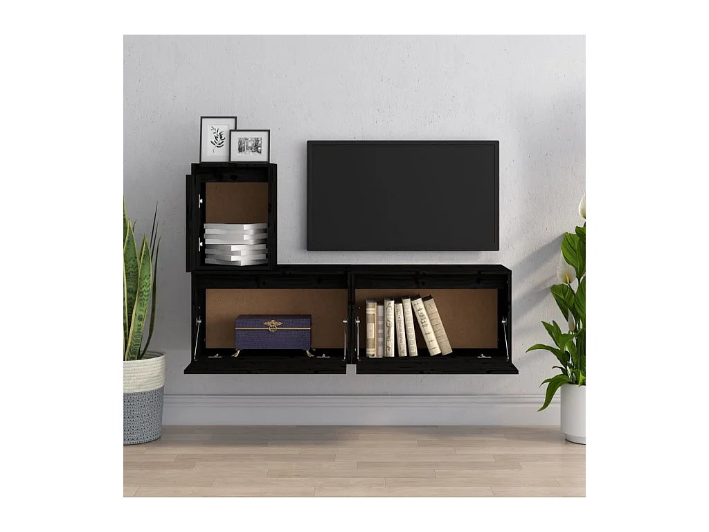 Meubles TV 3 pcs Noir Bois massif de pin