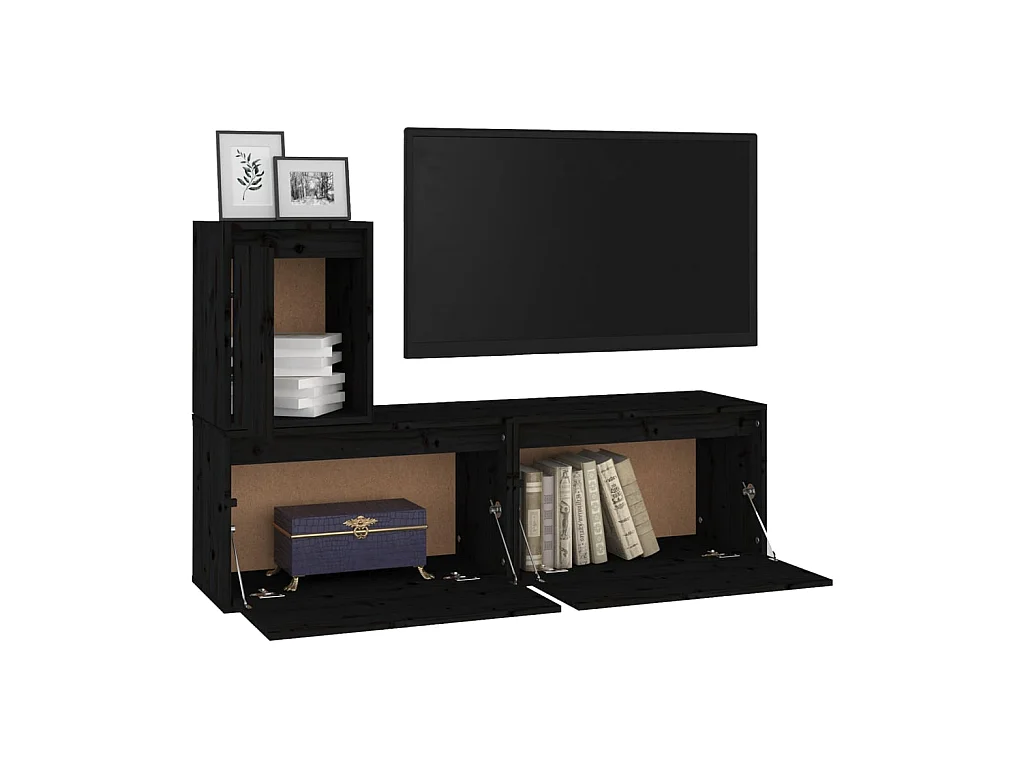 Meubles TV 3 pcs Noir Bois massif de pin