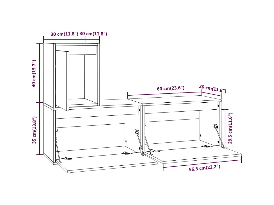 Meubles TV 3 pcs Noir Bois massif de pin