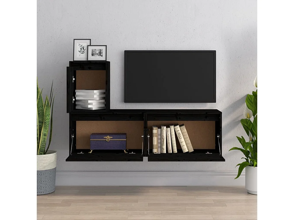 TV-meubel 3 stuks Zwart Massief grenenhout