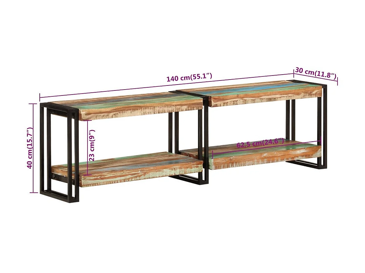 Mueble TV 140x30x40 cm madera maciza recuperada