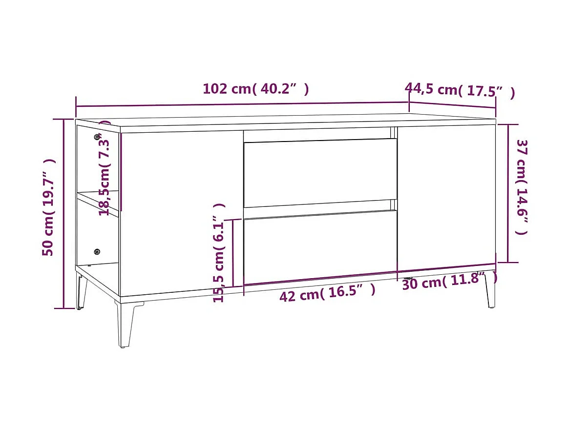 Meuble TV Sonoma gris 102x44,5x50 cm Bois d'ingénierie