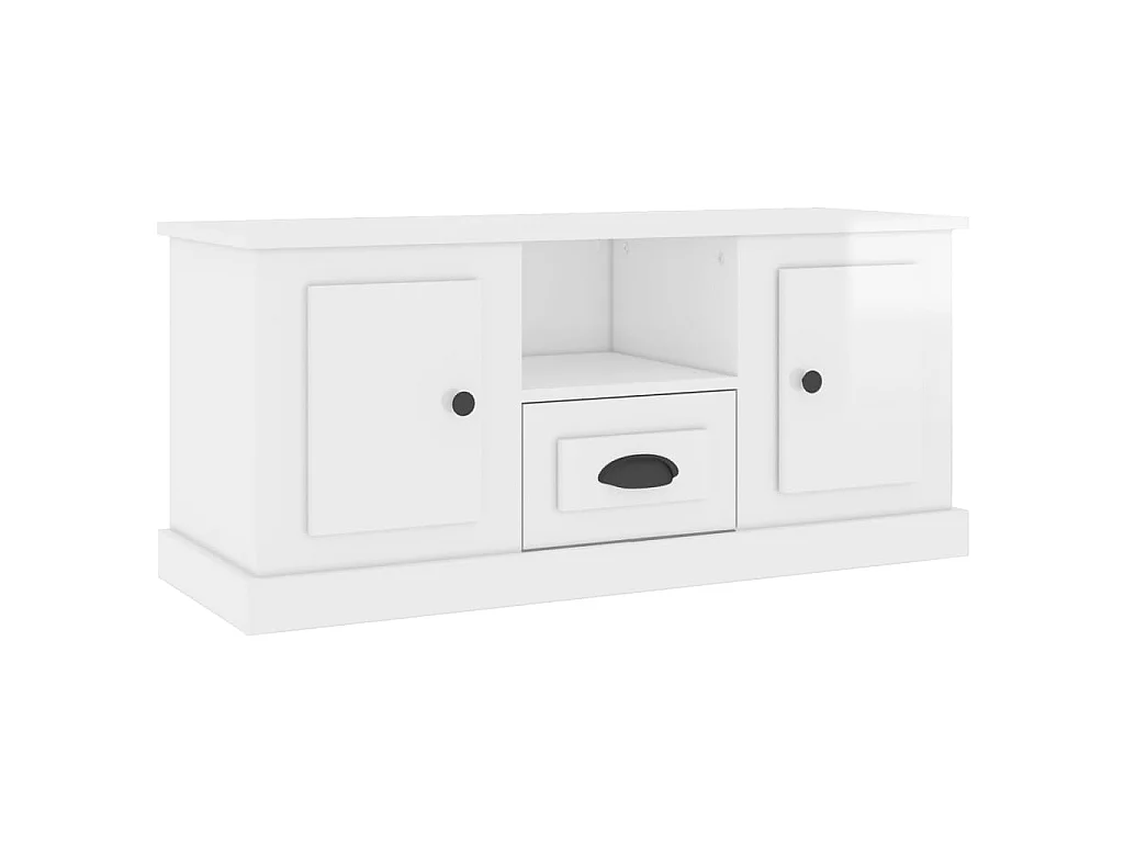 Meuble TV blanc brillant 100x35,5x45 cm bois d'ingénierie