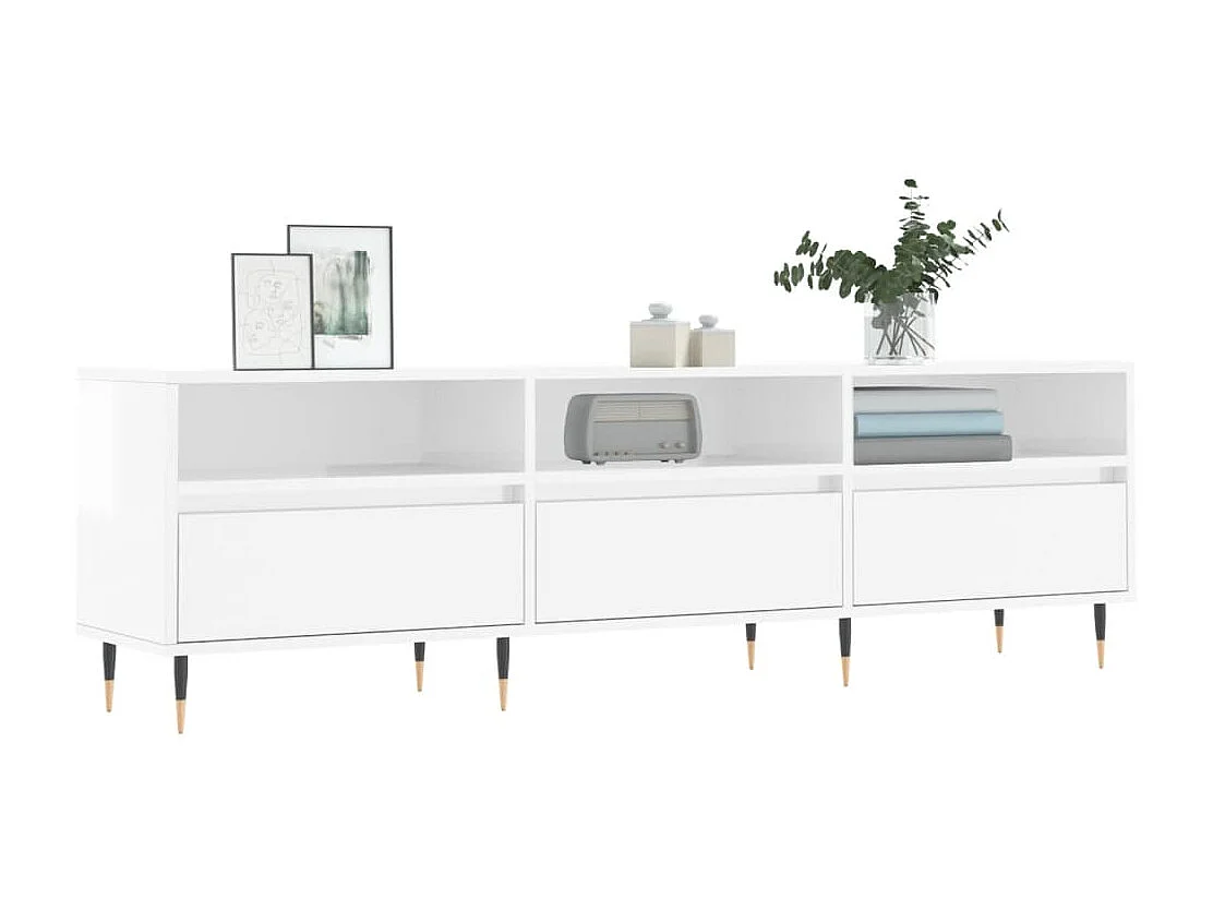 Meuble TV blanc brillant 150x30x44,5 cm bois d'ingénierie