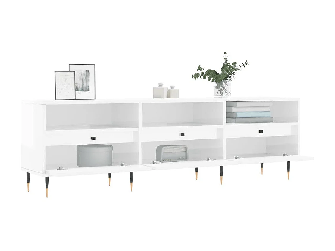 Meuble TV blanc brillant 150x30x44,5 cm bois d'ingénierie