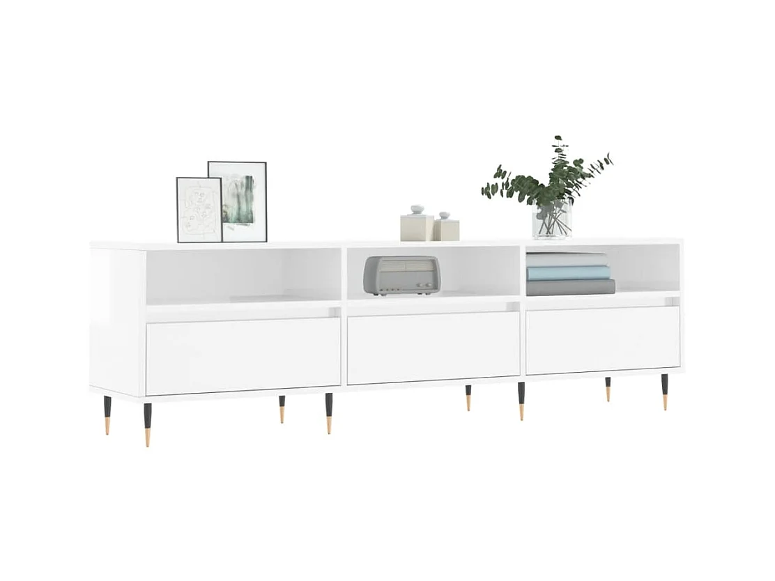Meuble TV blanc brillant 150x30x44,5 cm bois d'ingénierie