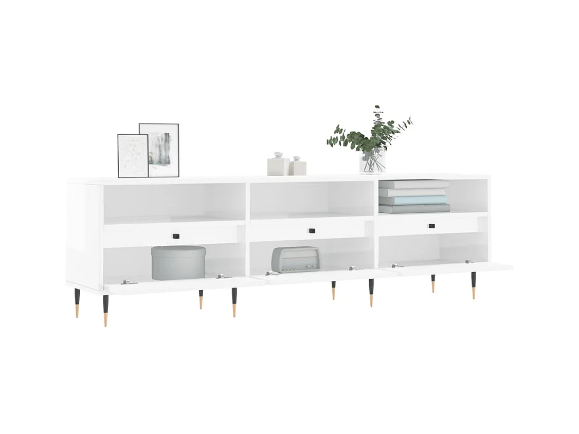 Meuble TV blanc brillant 150x30x44,5 cm bois d'ingénierie