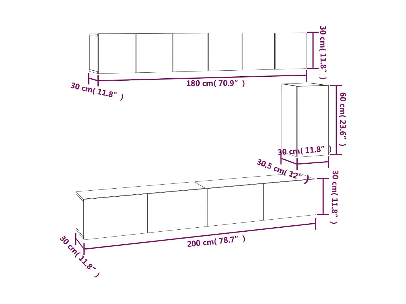6-teiliges TV-Möbelset Betongraues Holzwerkstoff