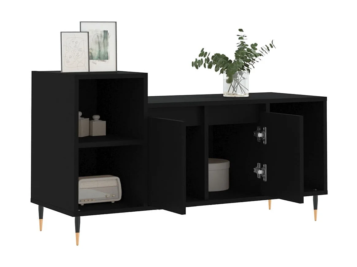 Móvel TV preto 100x35x55 cm Madeira trabalhada