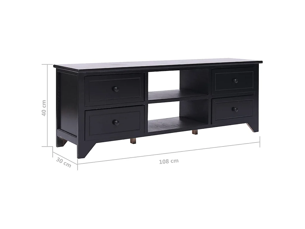 Mueble TV negro 108x30x40 cm madera maciza de Paulownia