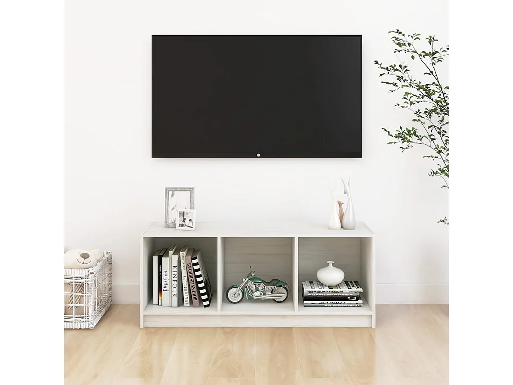 Meuble TV Blanc 104x33x41 cm Bois de pin massif