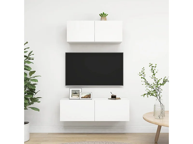 Mueble TV de aglomerado blanco de 2 piezas