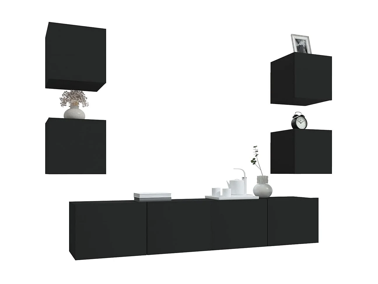 Ensemble de meubles TV 6 pcs Noir Bois d'ingénierie