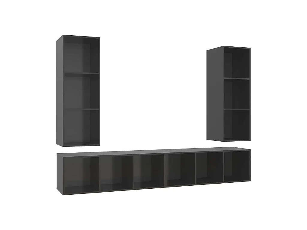 Meubles TV muraux 4 pcs Gris brillant Aggloméré