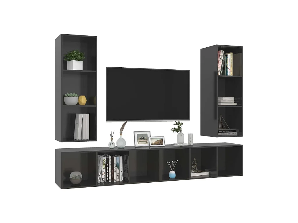 Meubles TV muraux 4 pcs Gris brillant Aggloméré
