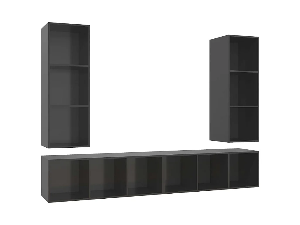 Meubles TV muraux 4 pcs Gris brillant Aggloméré