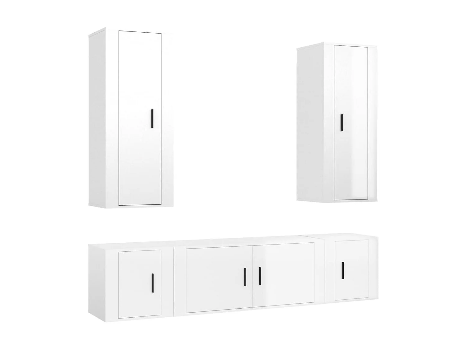 5-teiliges TV-Ständer-Set aus glänzend weißem Holzwerkstoff