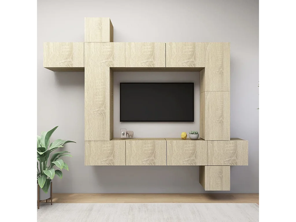Ensemble de meuble TV 9 pcs Chêne sonoma Aggloméré