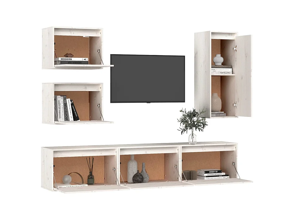 Meubles TV 6 pcs Blanc Bois massif de pin