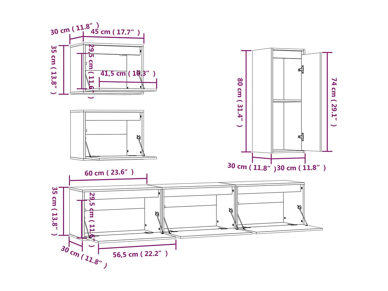 Meubles TV 6 pcs Blanc Bois massif de pin