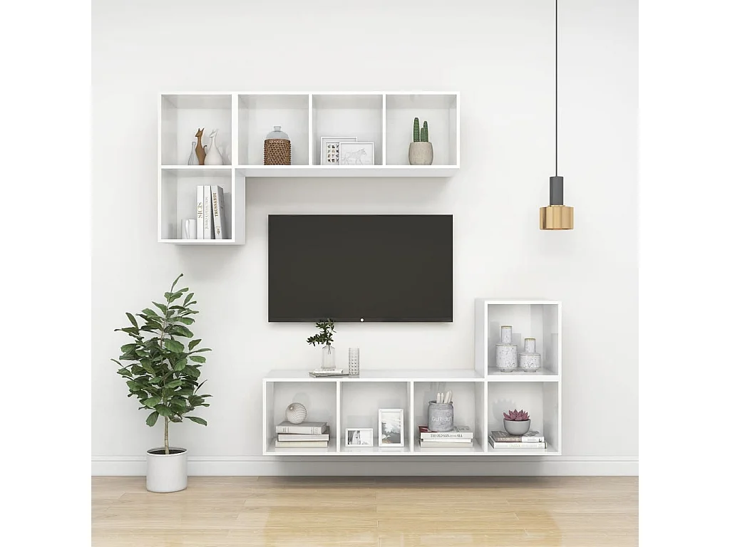 Mobile TV a parete Pannello truciolare bianco lucido 37x37x142,5 cm