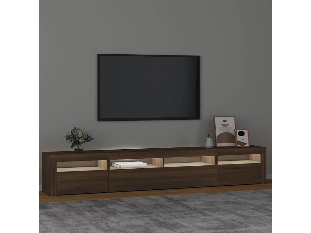 Meuble TV avec lumières LED Chêne marron 240x35x40 cm